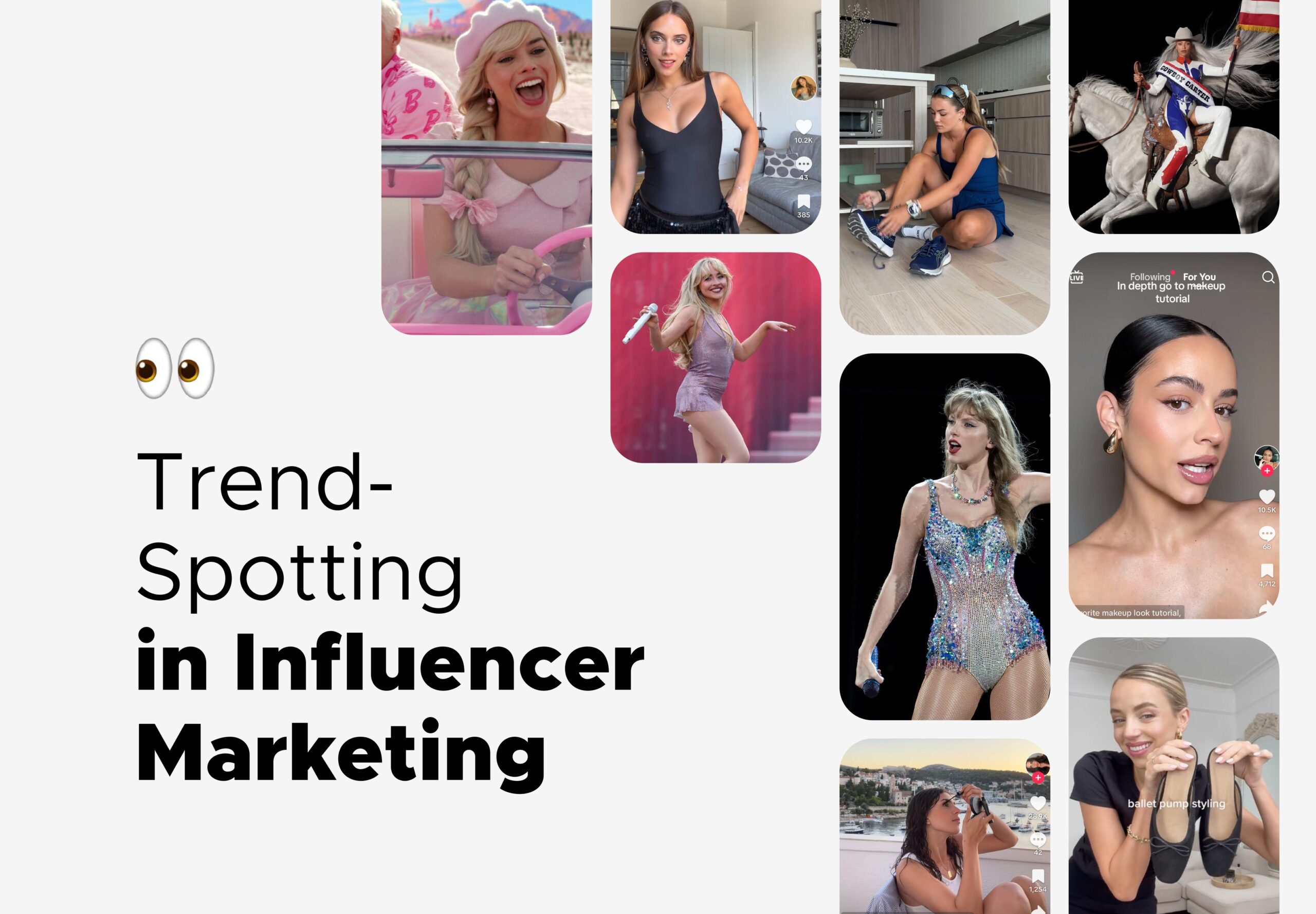 A grey background with a bunch of small photos on the right side and the headline "Trend-Spotting in Influencer Marketing"